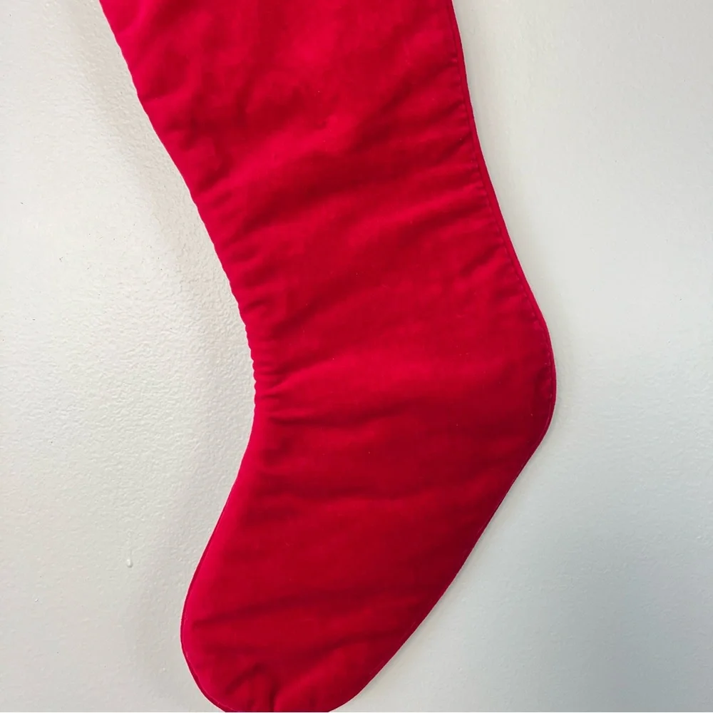 VTG Wool Needlepoint Nutcracker Christmas Stocking Red Velvet Back 20